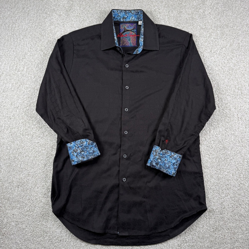 Robert Graham Button Down Shirt Mens L Black Jacquard Paisley Classic Fit L/S - Picture 2 of 5
